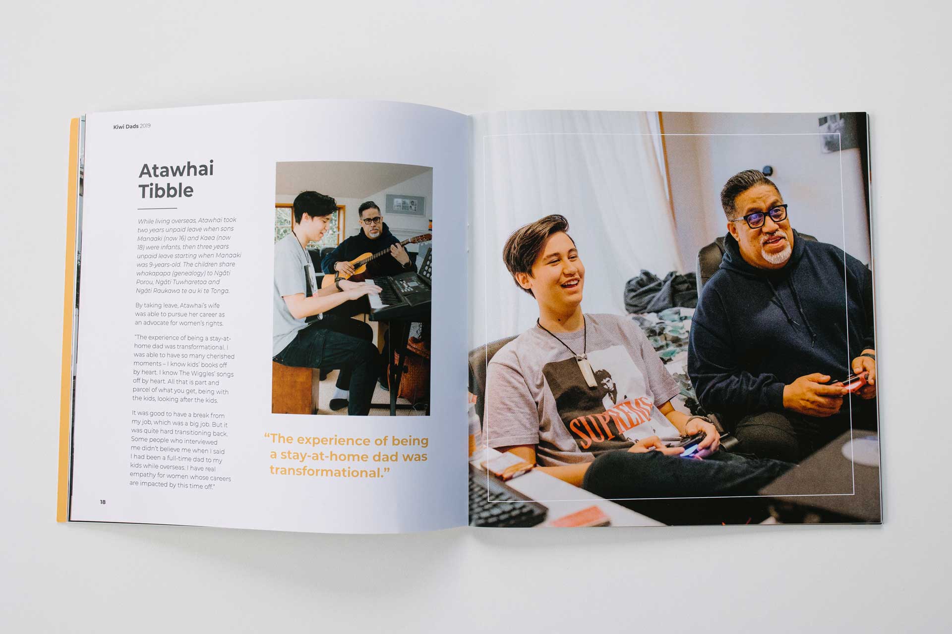kiwi dads booklet photo of atawhai tibble playing guitar and playstation with son photos by sarah weber photography